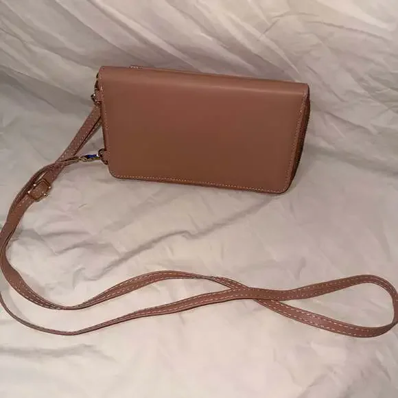 Zip-Around Crossbody Wallet Purses, Mauve & Terracotta Faux Leather - Picture 7 of 10